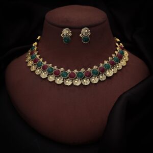 gold plated handcrafted traditional rhinestone necklace set with earring